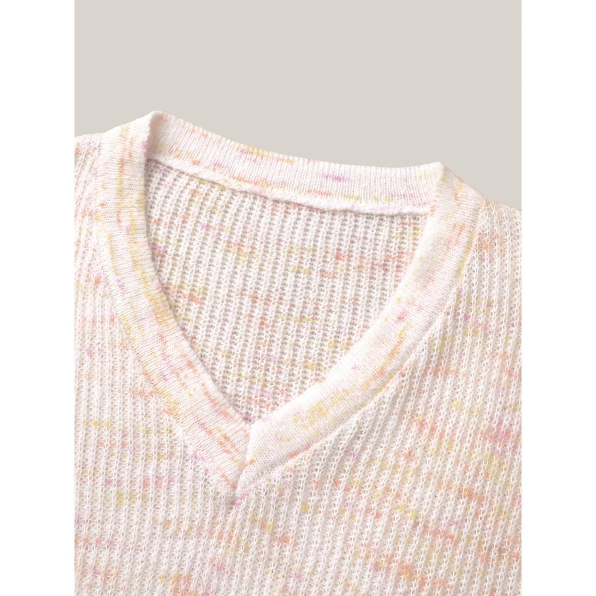 Plus Size Ribbed Texture V-Neck Fitted Pullover Ivory Women Casual Loose Long Sleeve V-neck Everyday Pullovers BloomChic 12/L Product Image