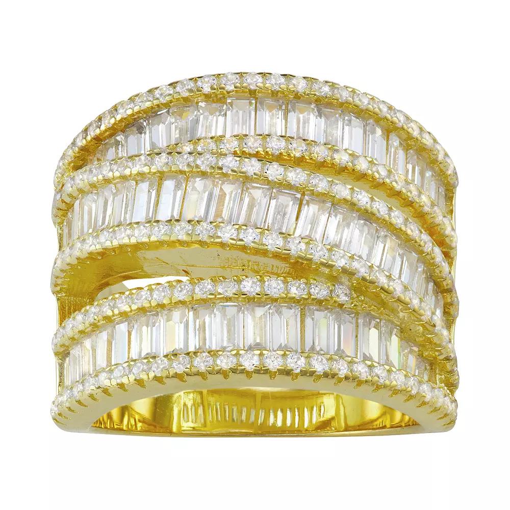 Designs by Gioelli Sterling Silver Cubic Zirconia Triple Row Wrap-Around Ring, Women's, Size: 6, 14k Gold Plated Product Image