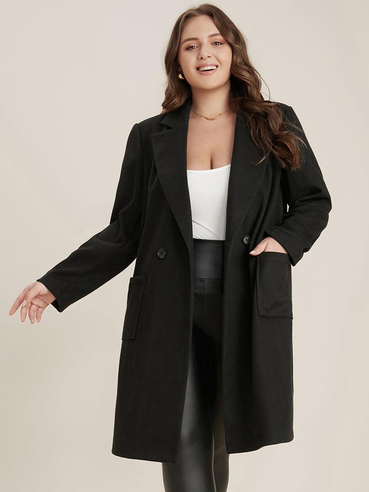 Solid Pocket Double Breasted Suit Collar Coat Without Belt Female Product Image
