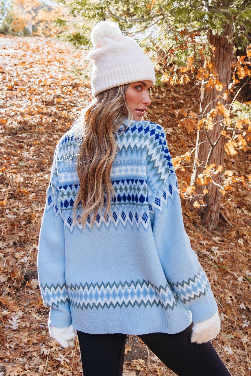 Blue Aztec Print Pullover Sweater - FINAL SALE Product Image