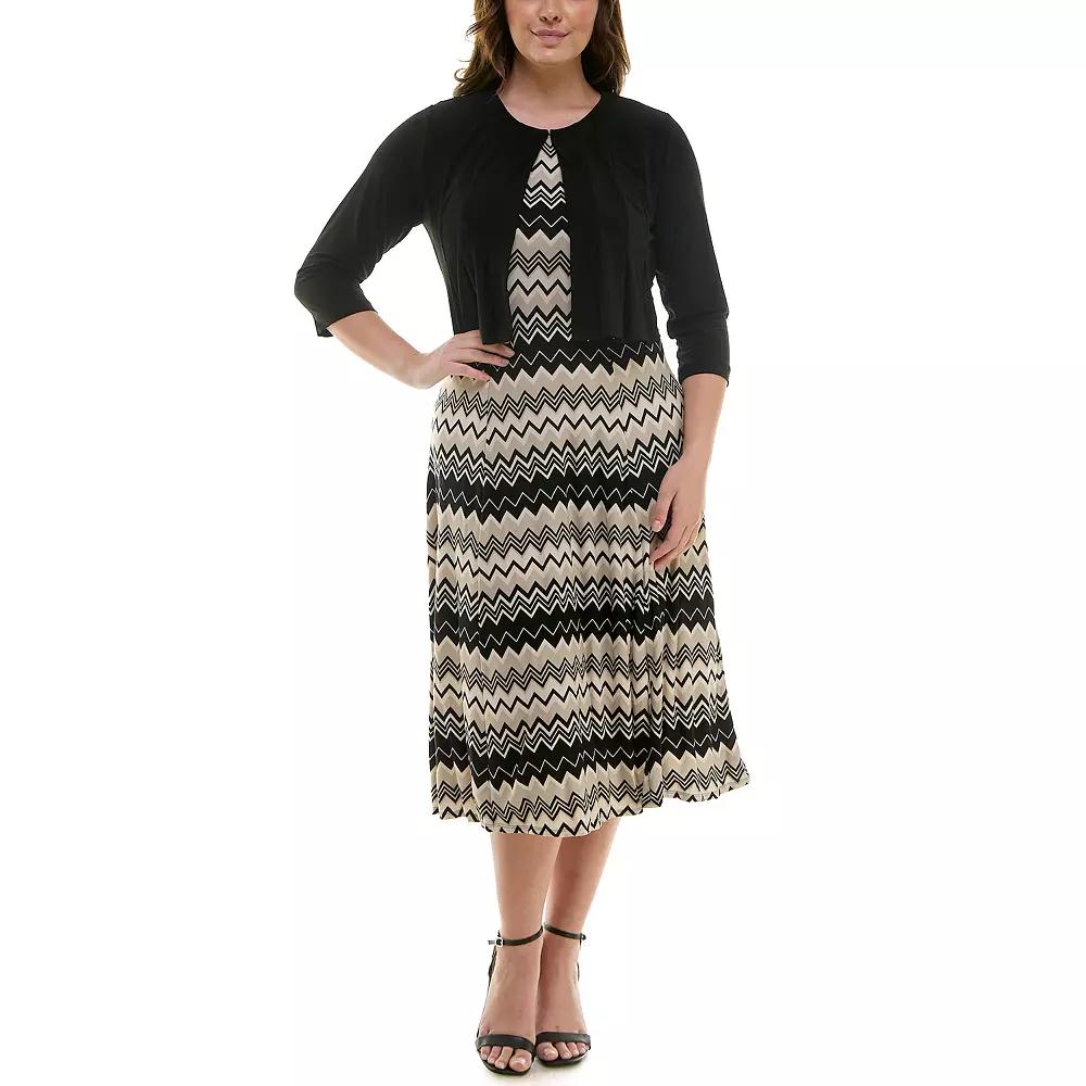 Women's Danny & Nicole 2-pc. Cardigan & Dress Set, Size: 16, Black Ecru Sand Product Image