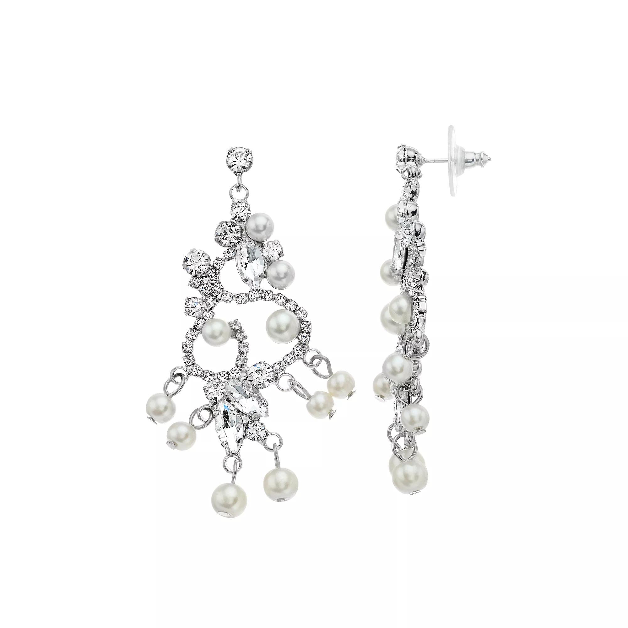 Vieste Crystal & Pearl Lacy Nickel Free Earrings, Women's, Silver Tone Product Image