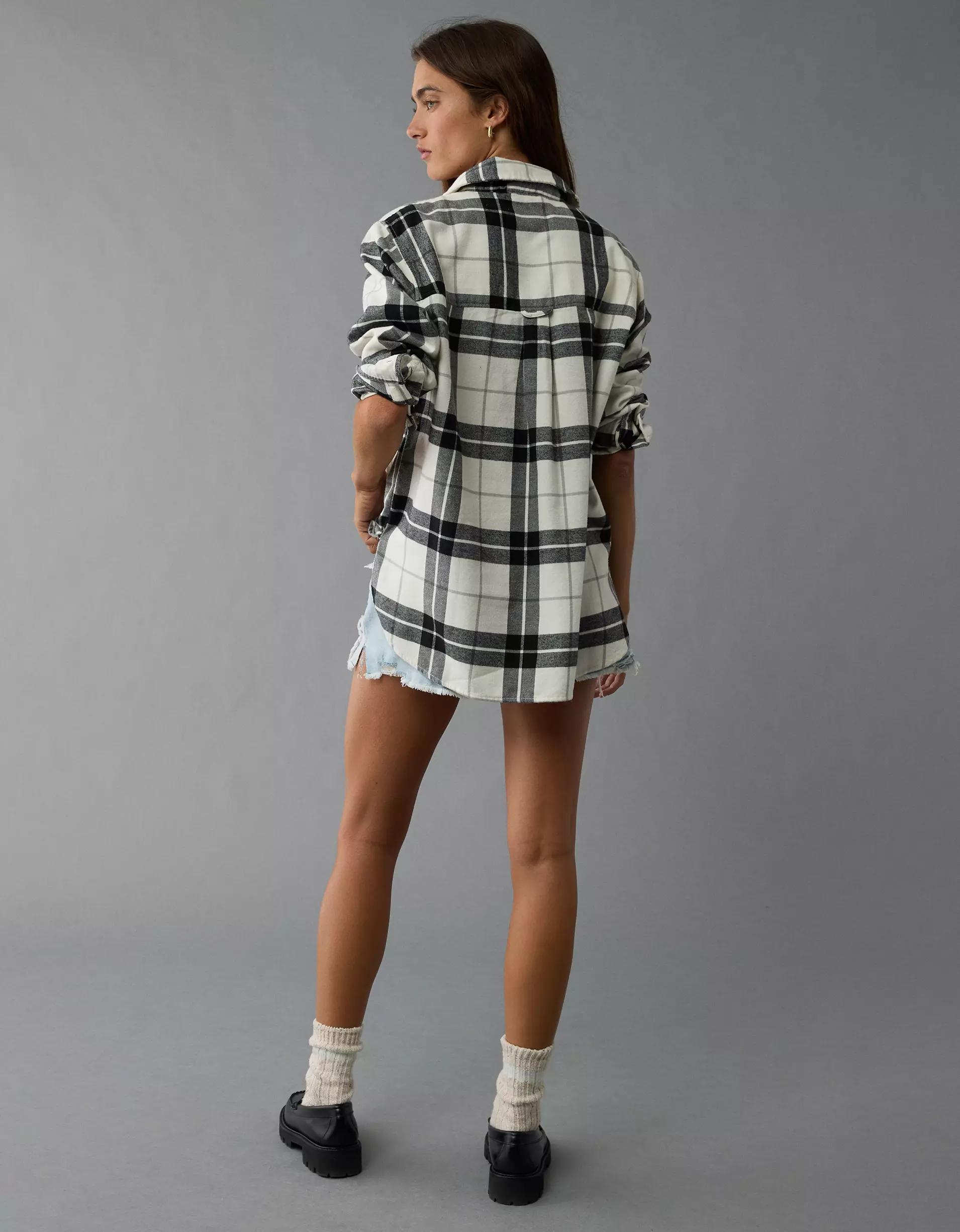 AE Oversized Plaid Button-Up Shirt Product Image