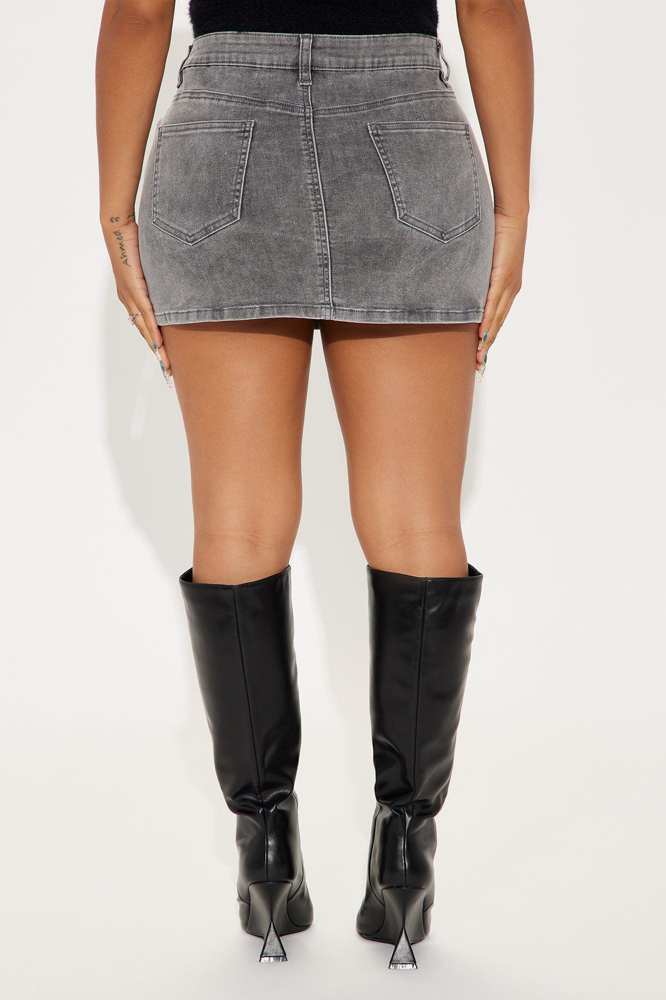 Transcend Sequin Denim Micro Mini Skirt - Grey Product Image