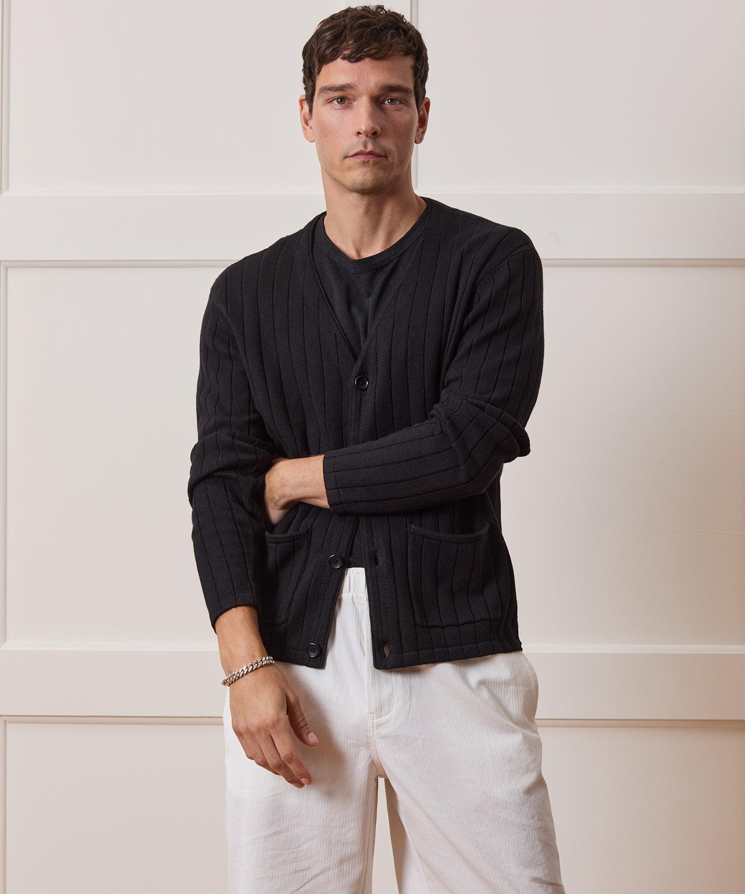 Relaxed Linen-Cotton Ribbed Cardigan Product Image