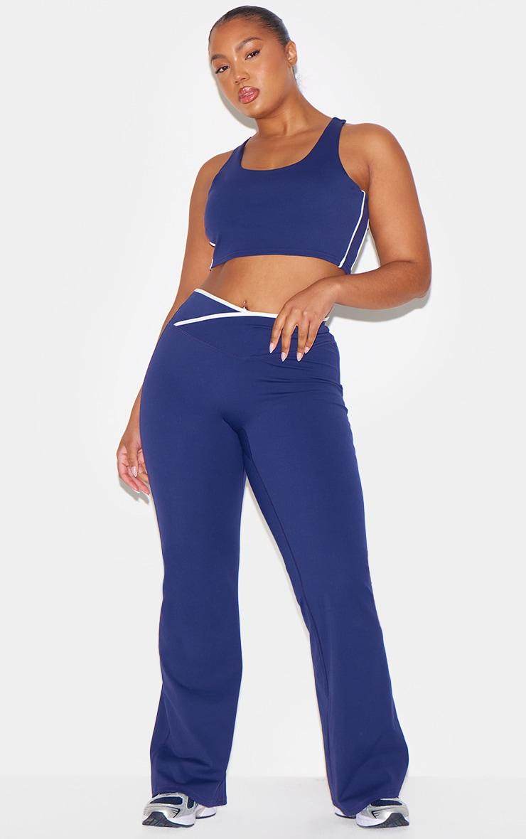 Navy Sculpt Double Layer Padded Contrast Binding Sports Bra Product Image