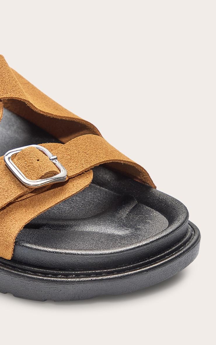 Camel Faux Suede Double Buckle Footbed Sandals Product Image