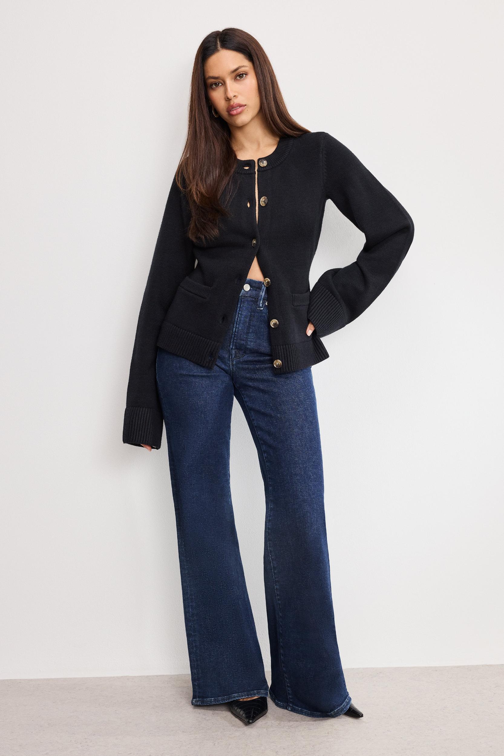 BUTTON FRONT KNIT CARDIGAN | BLACK001 Product Image