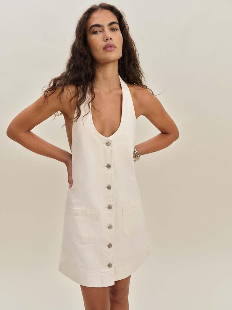 Brittany Denim Halter Mini Dress Product Image