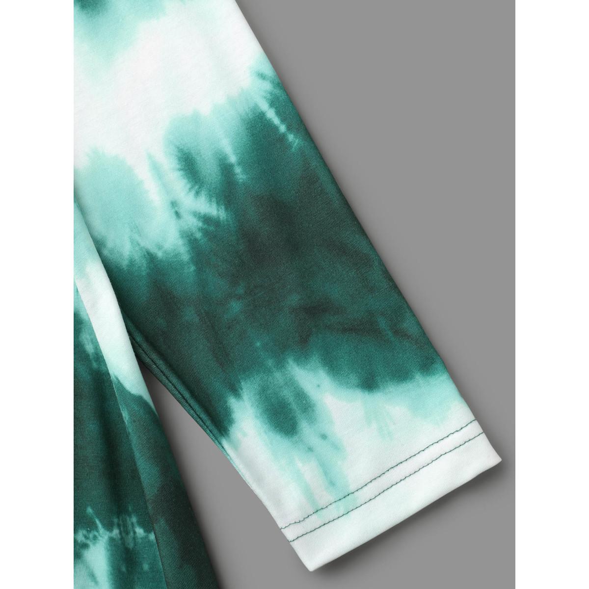 Plus Size Tie-Dye Round Neck Midi Knit Dress Teal Women Casual Non Knit Dresses Bloomchic 28/5X Product Image
