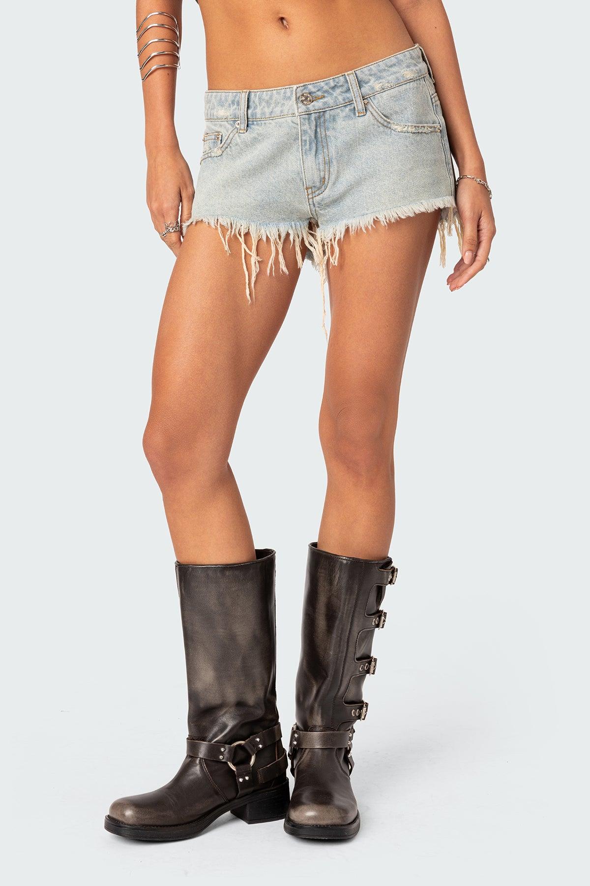 Frayed Vintage Washed Denim Shorts Product Image