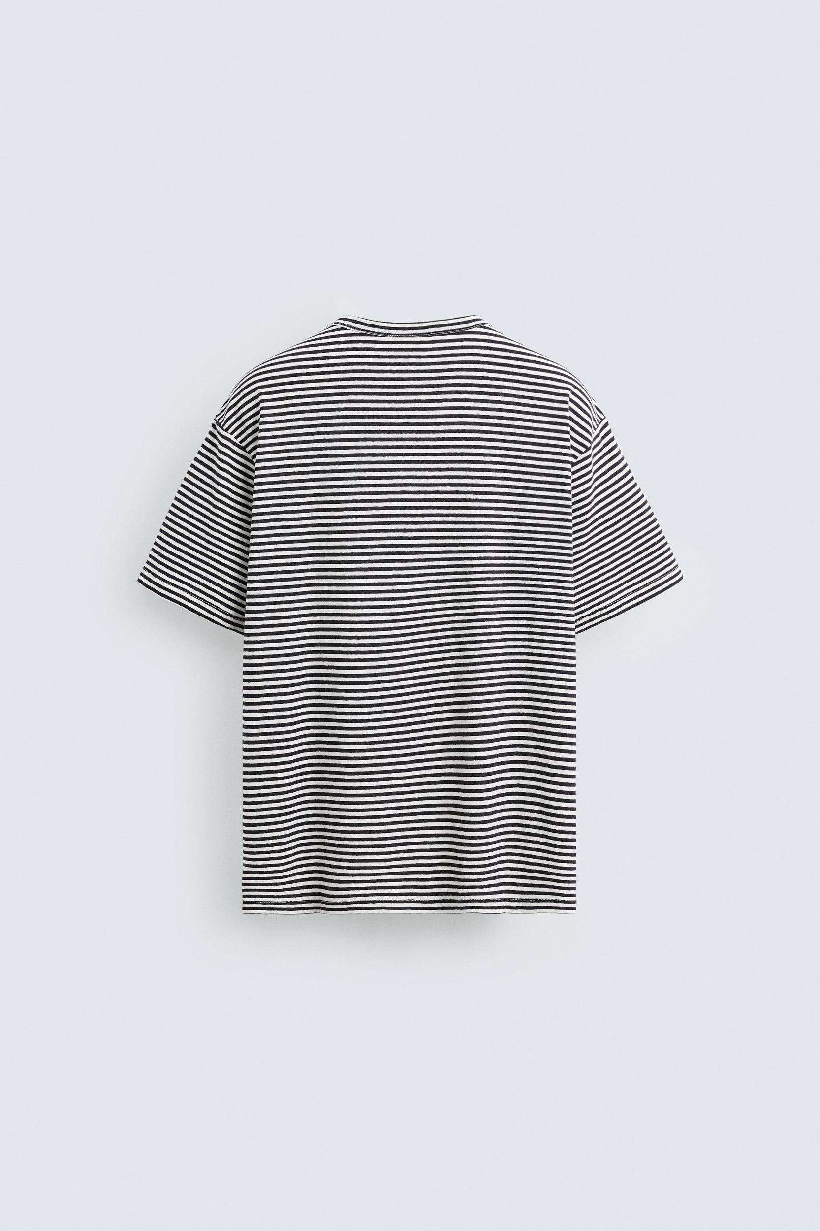 STRIPED COTTON LINEN BLEND T-SHIRT Product Image