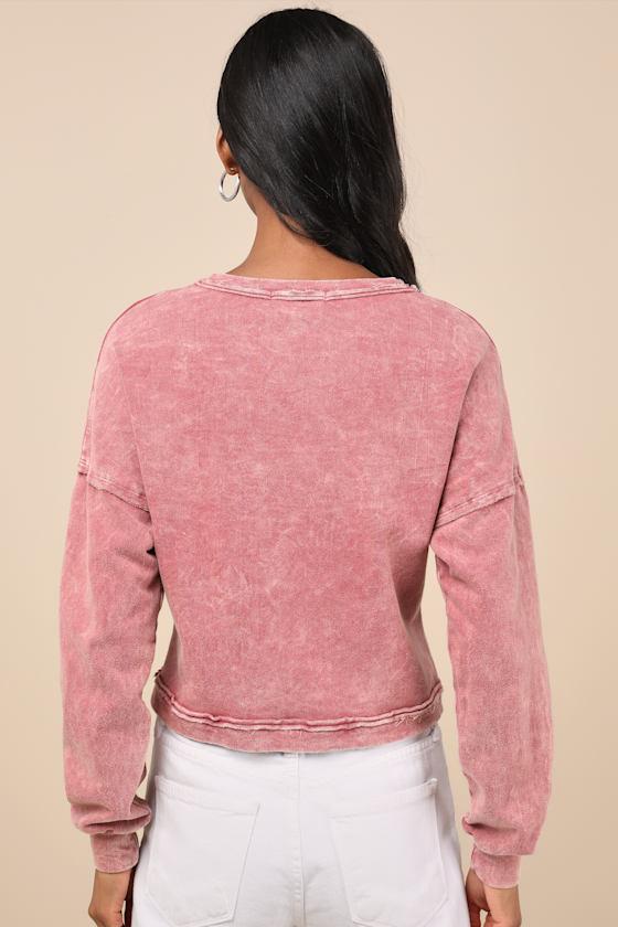 Effortlessly Coveted Washed Pink Cropped Sweater Top Product Image