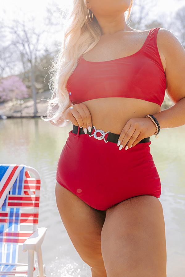 Moon River High Waist Bikini Bottom In Red Curves Product Image