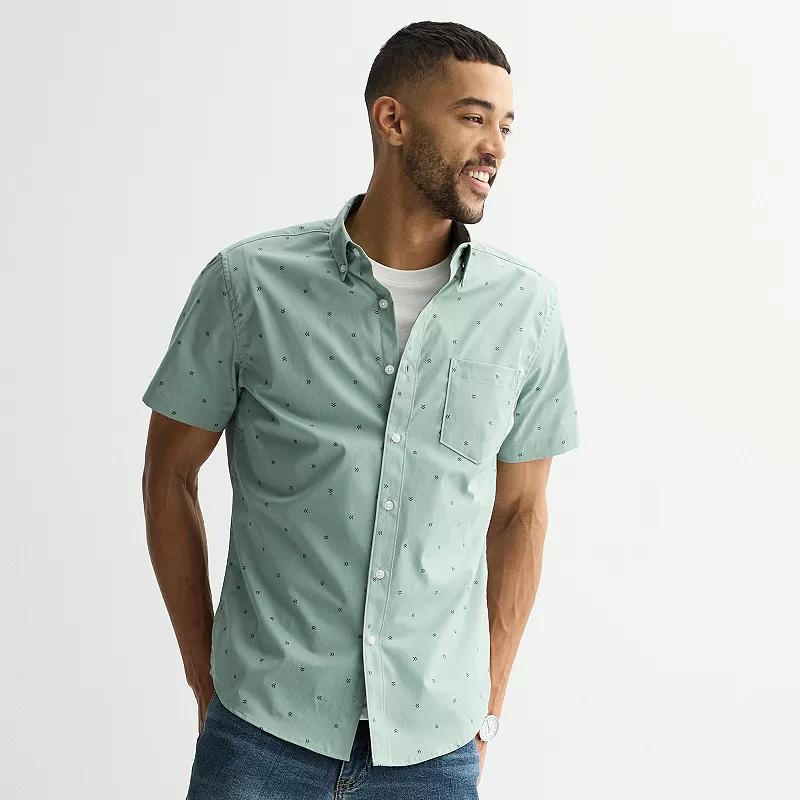 Men's Sonoma Goods For Life® Short Sleeve Perfect Length Button Down Shirt, Size: Large, Palm Party Blue Product Image
