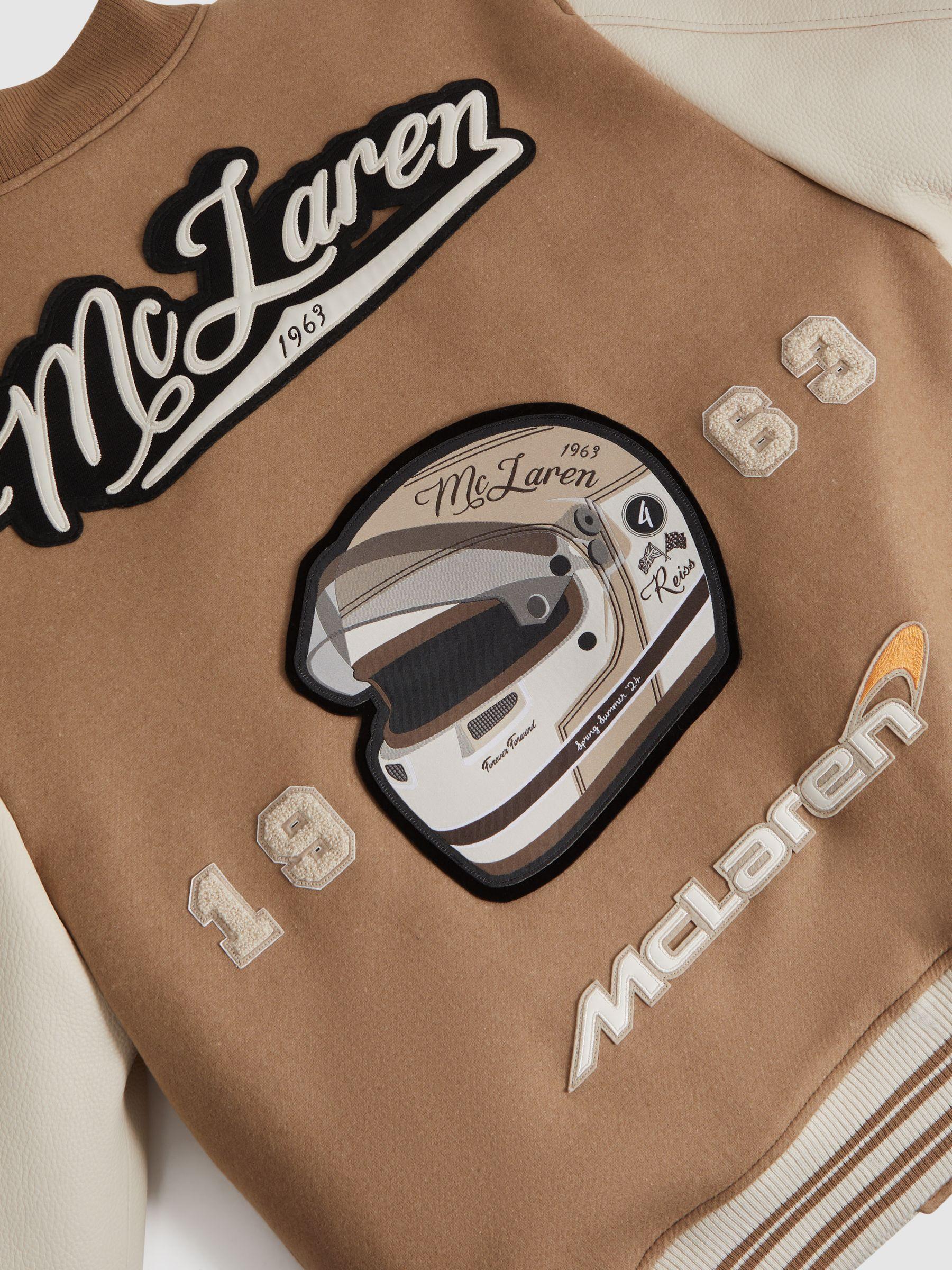 McLaren F1 Leather Varsity Jacket in Camel/Ecru Product Image