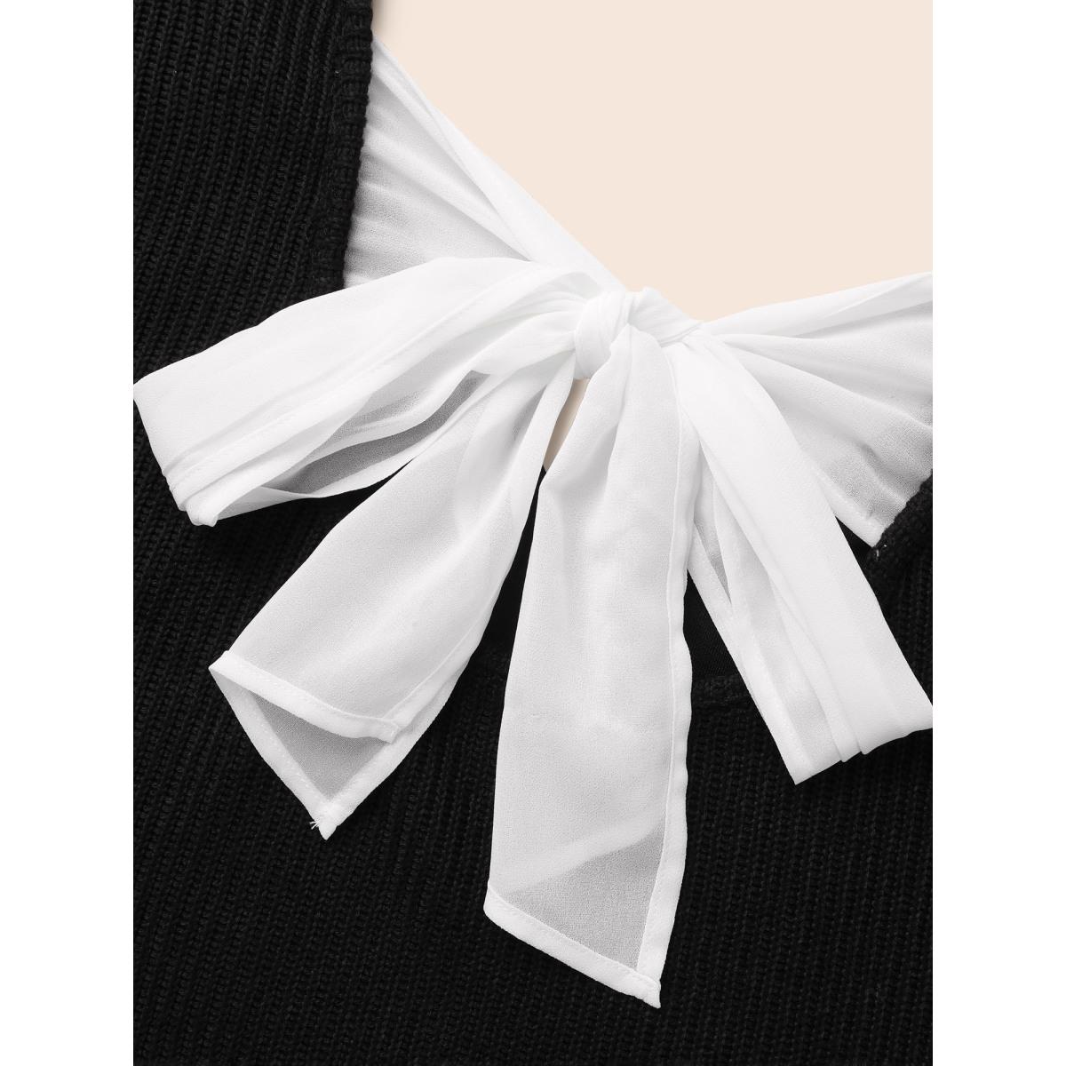 Plus Size Textured Contrast Tie Knot Sweatshirt Women Black Elegant Tie knot V-neck Everyday Sweatshirts BloomChic 30/6X Product Image