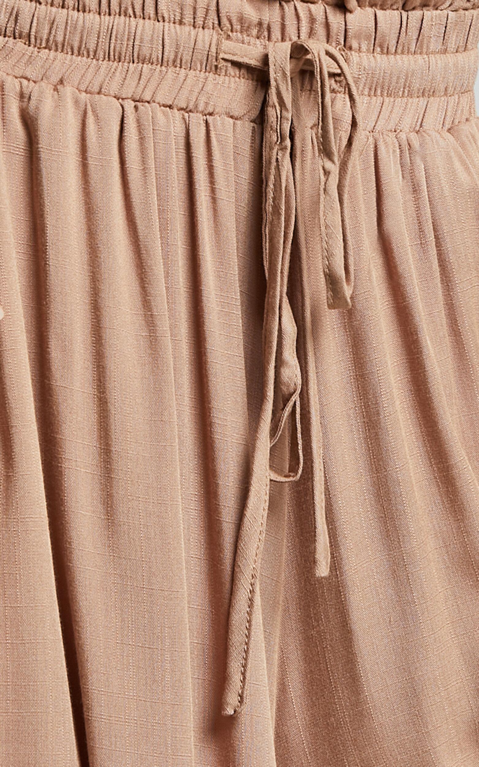 Hany Pants - High Waist Drawstring Wide Leg Pants in Latte Product Image