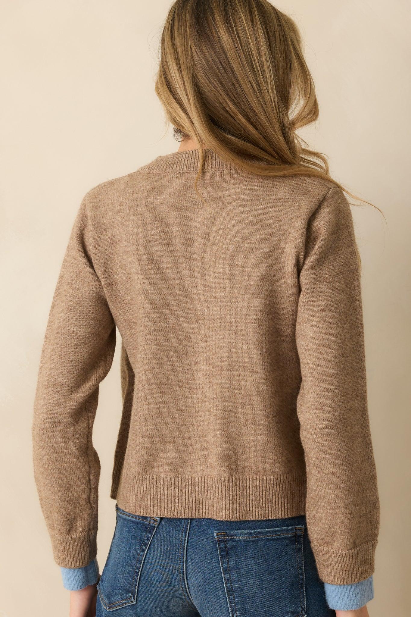 Let It All Unfold Light Mocha Faux Layered Button Front Knit Cardigan Product Image