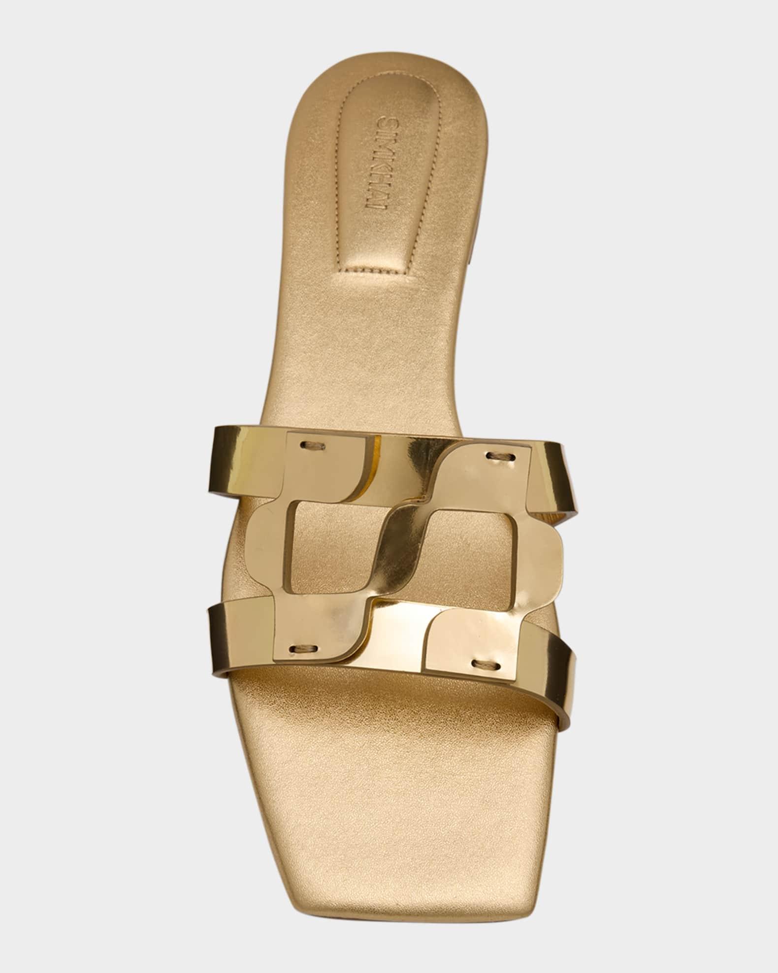 Metallic Monogram Flat Slide Sandals Product Image