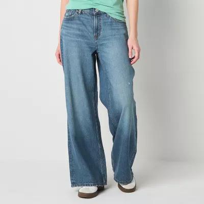 Arizona Juniors Airy Drape Ripped Womens Low Rise Baggy Fit Loose Fit Jean Product Image