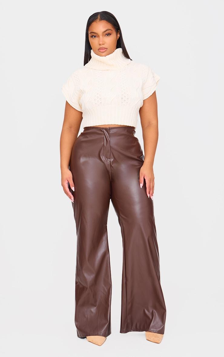 Plus Cream Cable Knit Cap Sleeve Roll Neck Cropped Vest Product Image