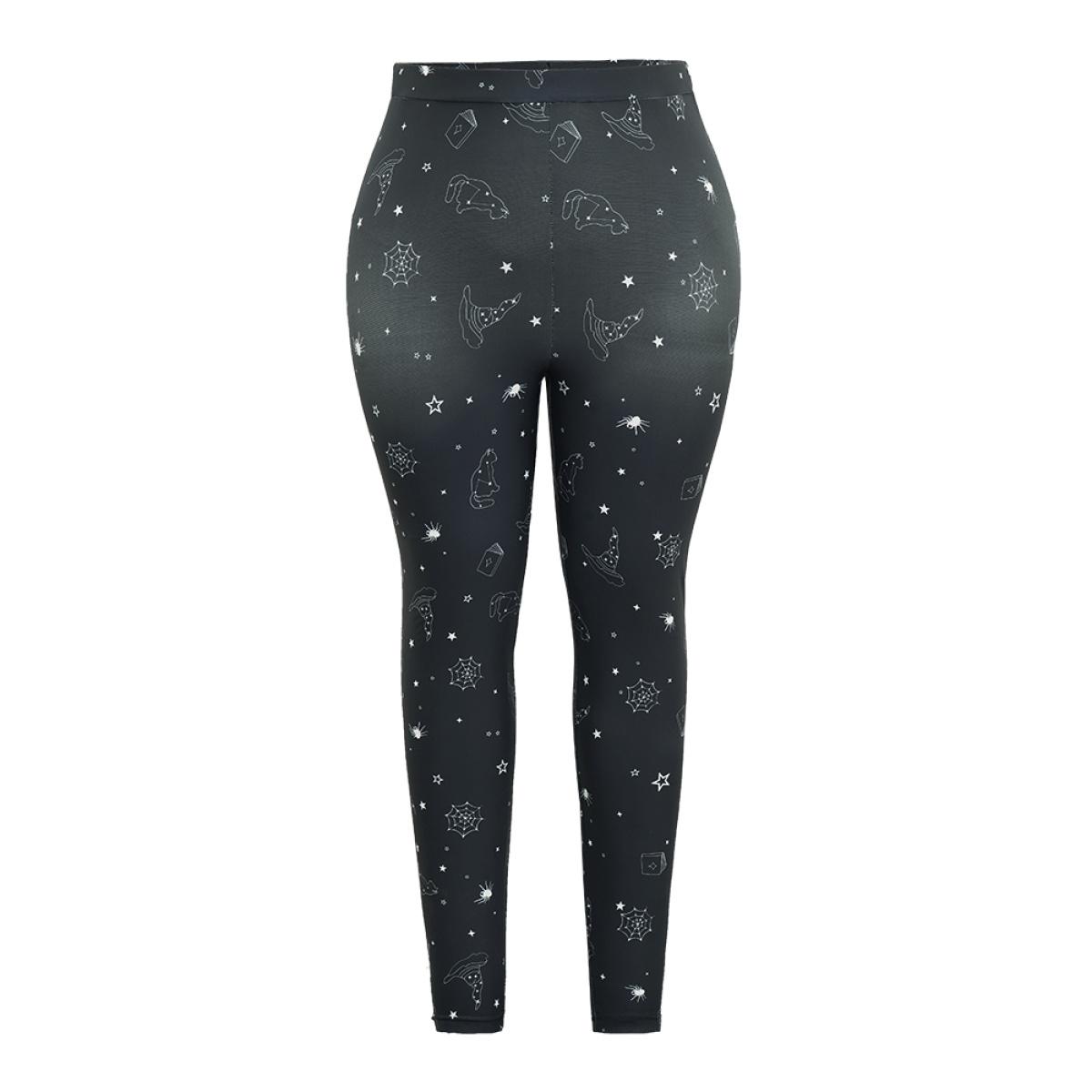 Plus Size Halloween Print High Rise Elastic Waist Leggings Women Black Casual High stretch Skinny High Rise Festival-Halloween Leggings BloomChic 28/5X Product Image