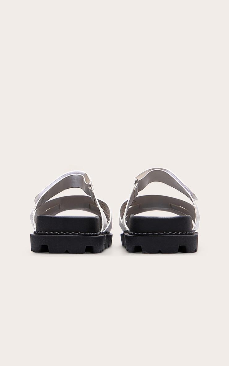 White Wide Fit Pu Round Toe Velcro Strap Chunky Sandals Product Image