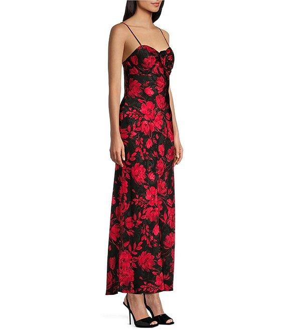 Next Up Adjustable Spaghetti Strap Sweetheart Rosette Floral Dress Product Image