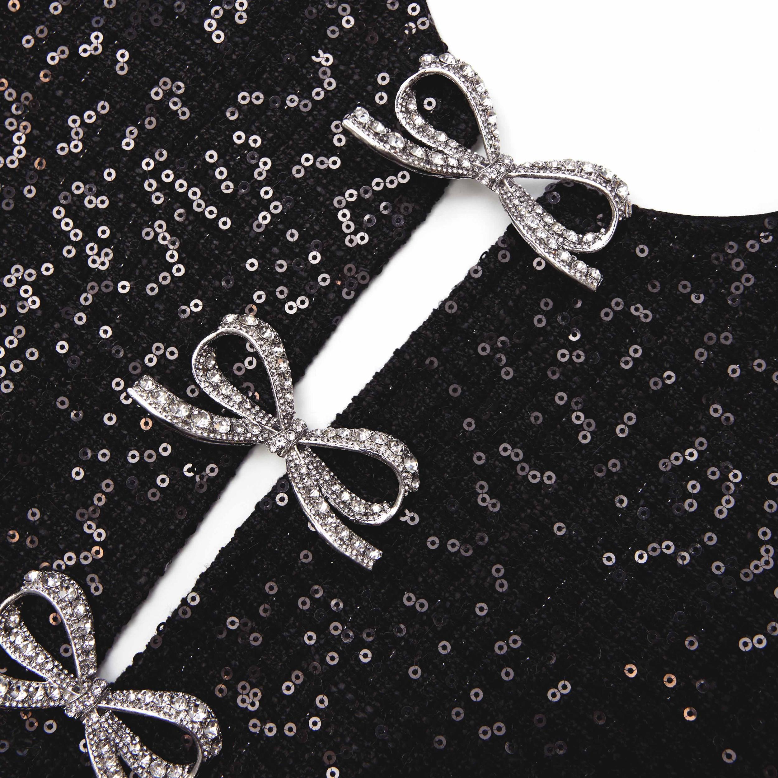Black Boucle Bow Mini Dress Product Image