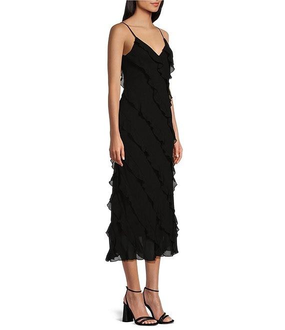 B. Darlin Spaghetti Strap V-Neck Midi Ruffle Dress Product Image