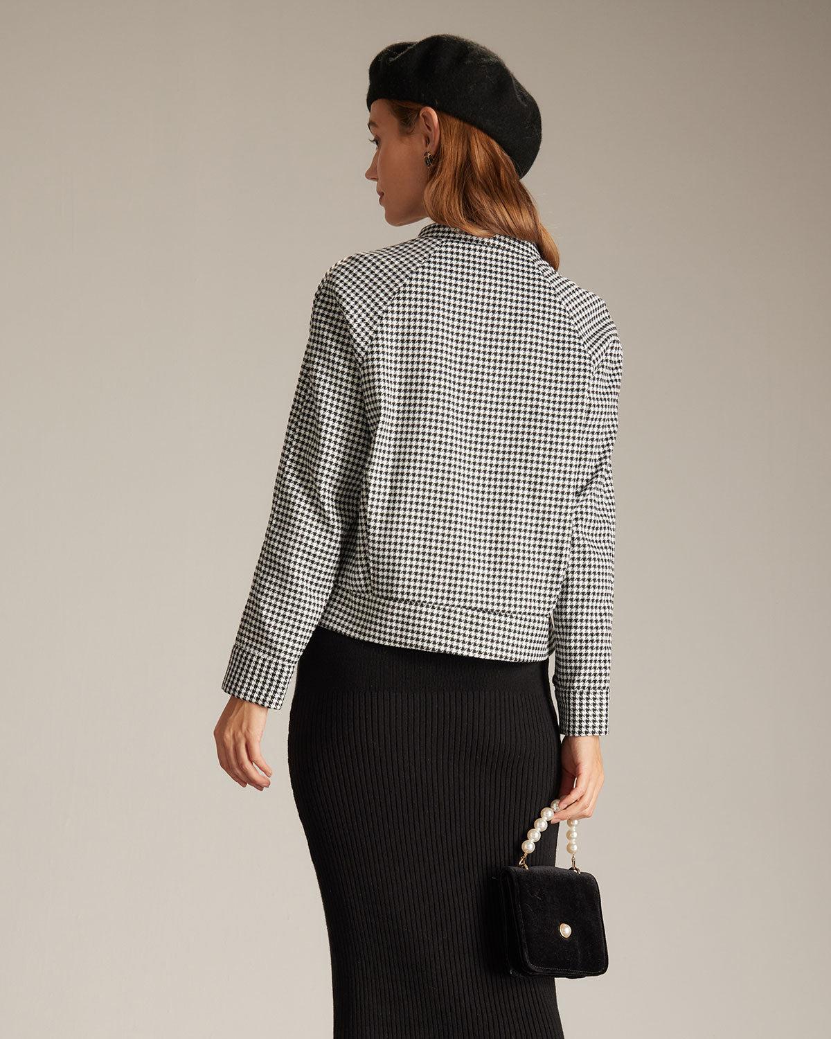 The Black Mock Neck Houndstooth Jacket Product Image