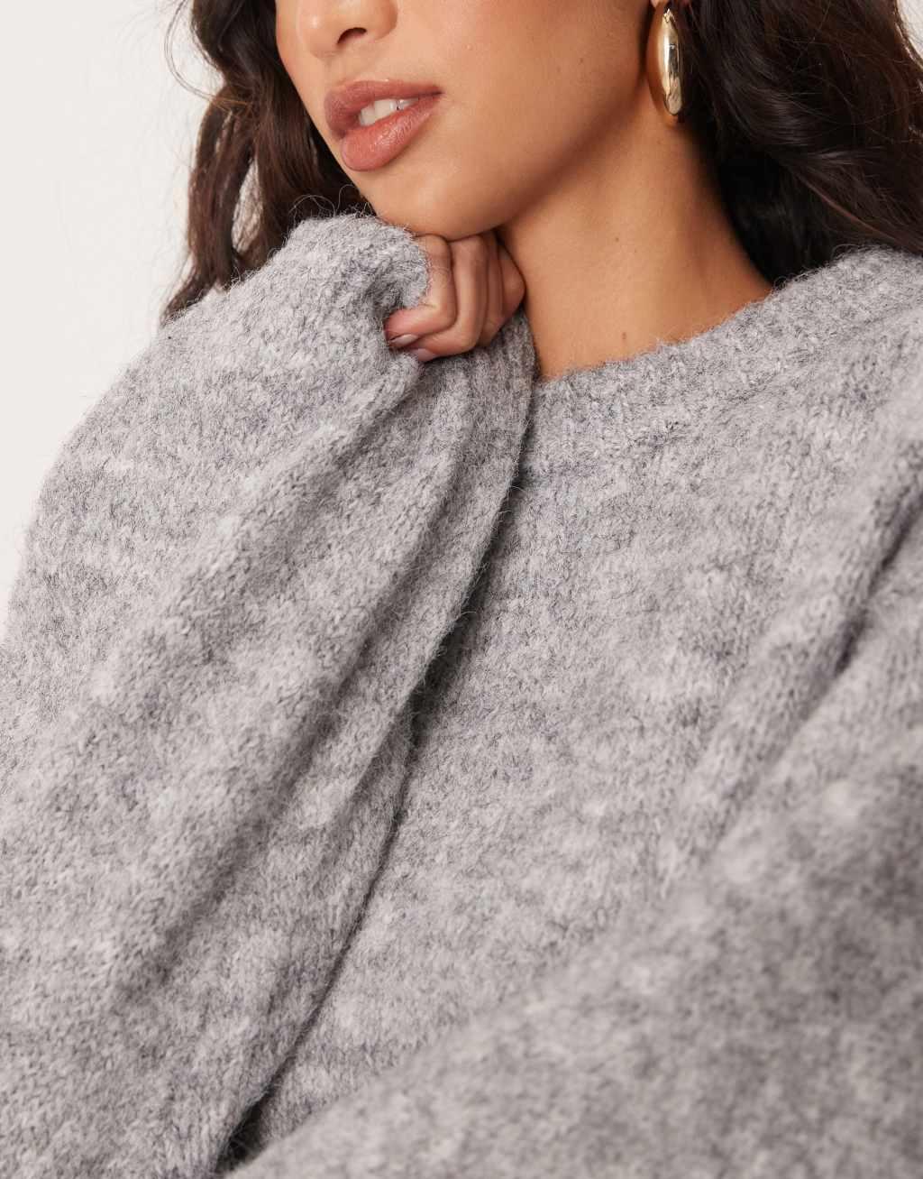 Gina Tricot super Soft knit oversized sweater in gray melange Product Image