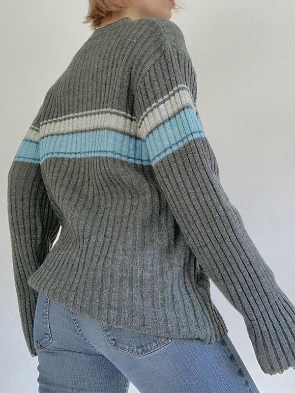 Stripe Contrast Color Print Sweater Product Image