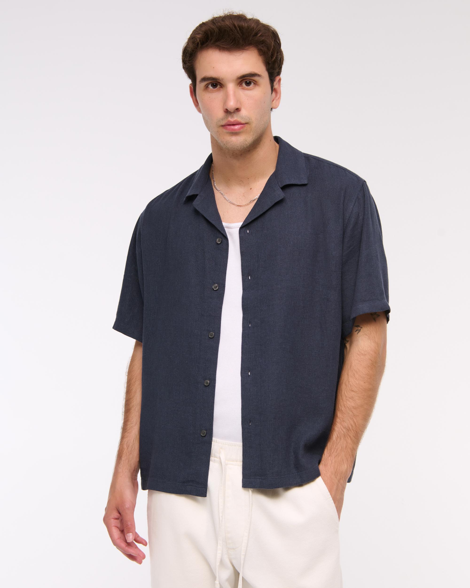 Camp Collar Summer Linen-Blend Shirt Product Image