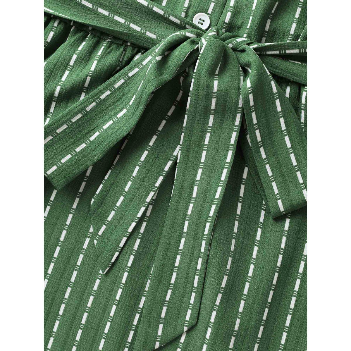 Plus Size Breezy Stripes Belted Pockets Midi Dress Emerald Women Shirt collar Sleeveless Curvy BloomChic 28/5X Product Image