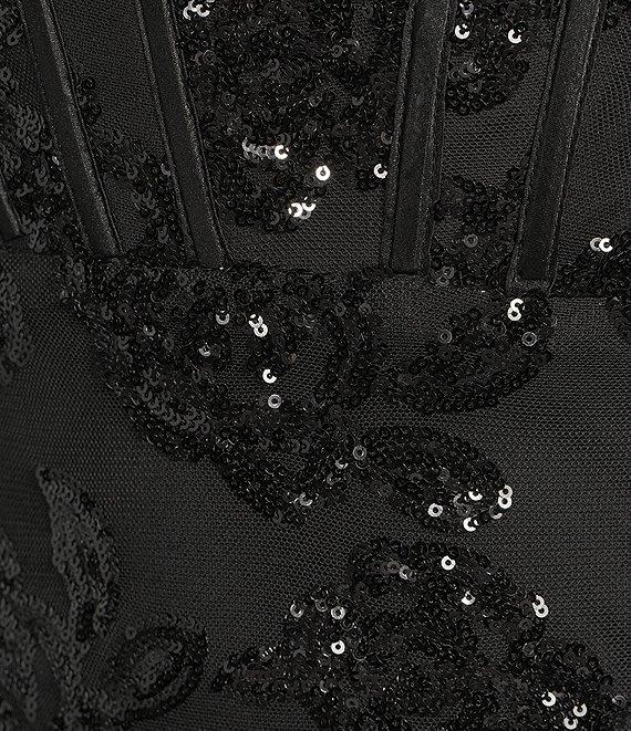 Blondie Nites Rose Sequin Patterned Corset Bodice Lace Up Tie Back Dress Product Image