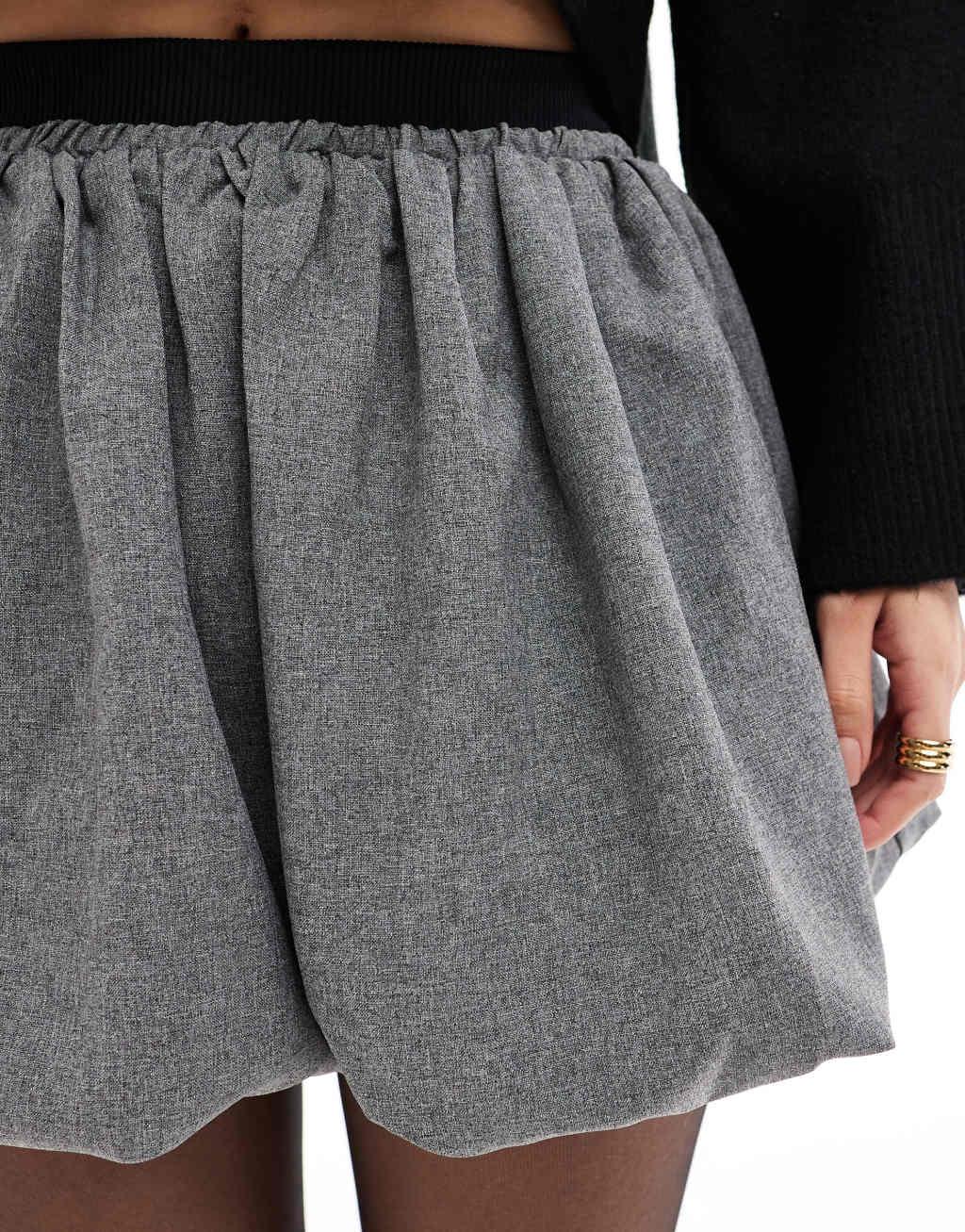 ASOS DESIGN bubble hem mini skirt with contrast waistband in gray Product Image