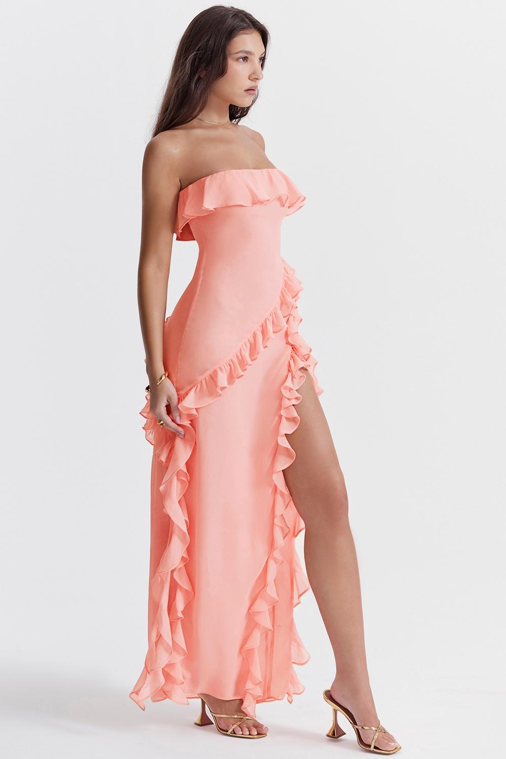 Sarina  apricot ruffle maxi dress Product Image
