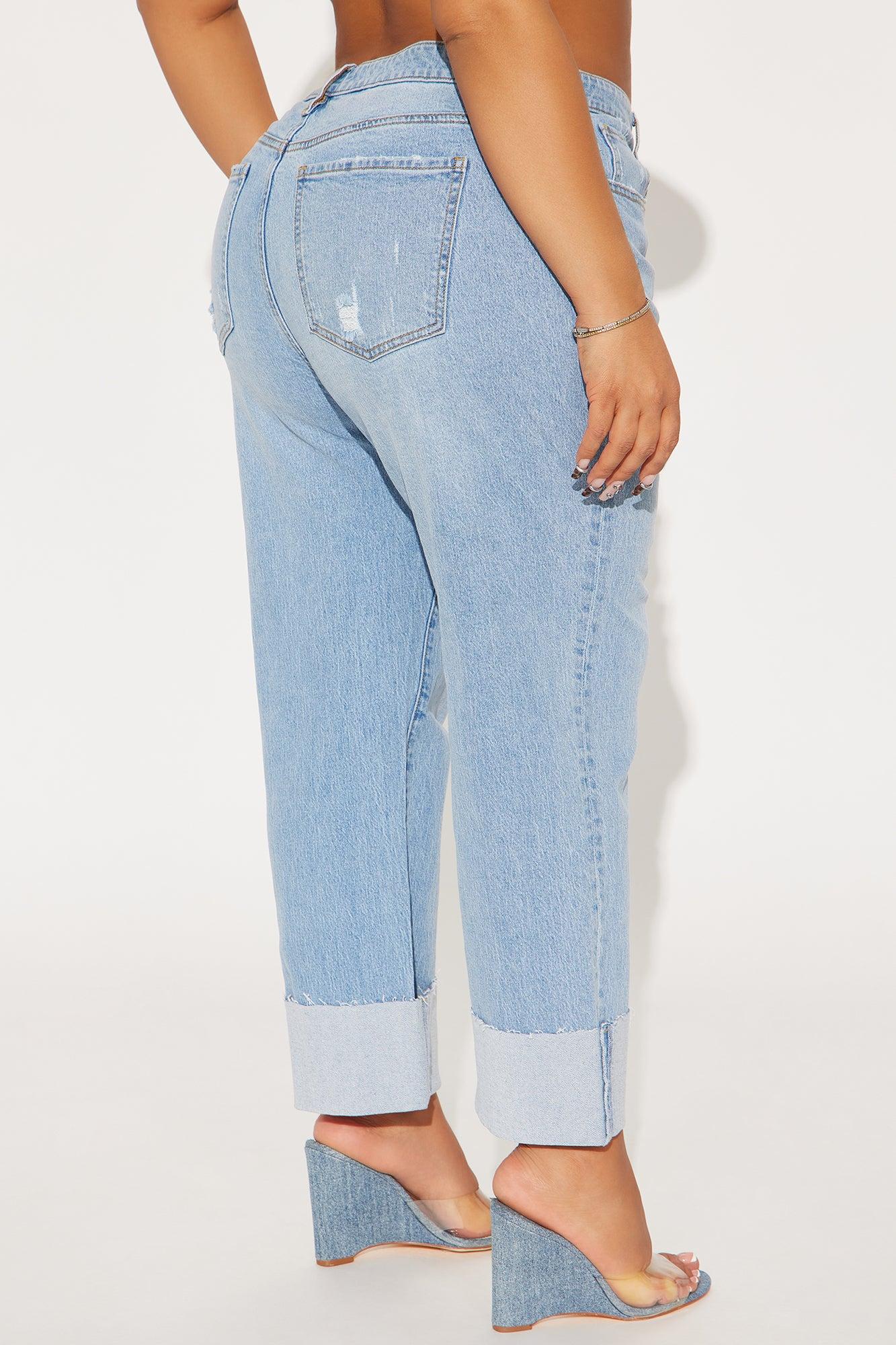 Solene Relaxed Cuffed Straight Leg Jeans - Light Wash Product Image