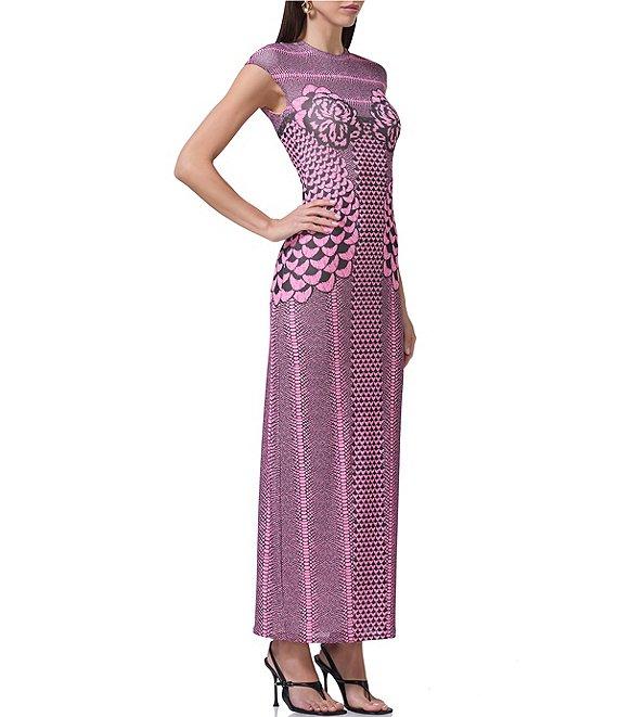 AFRM Cody Petal Print Mesh Crew Neck Cap Sleeve Dress Product Image