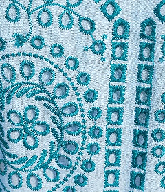 Abbey Glass Sadie Eyelet Short Ruffle Sleeve Self Tie Tiered Skirt A-Line Midi Dress Product Image