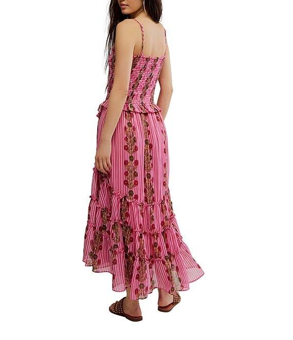 Free People Alejandra Floral Print Smocked Square Neck Tiered Midi Dress Product Image