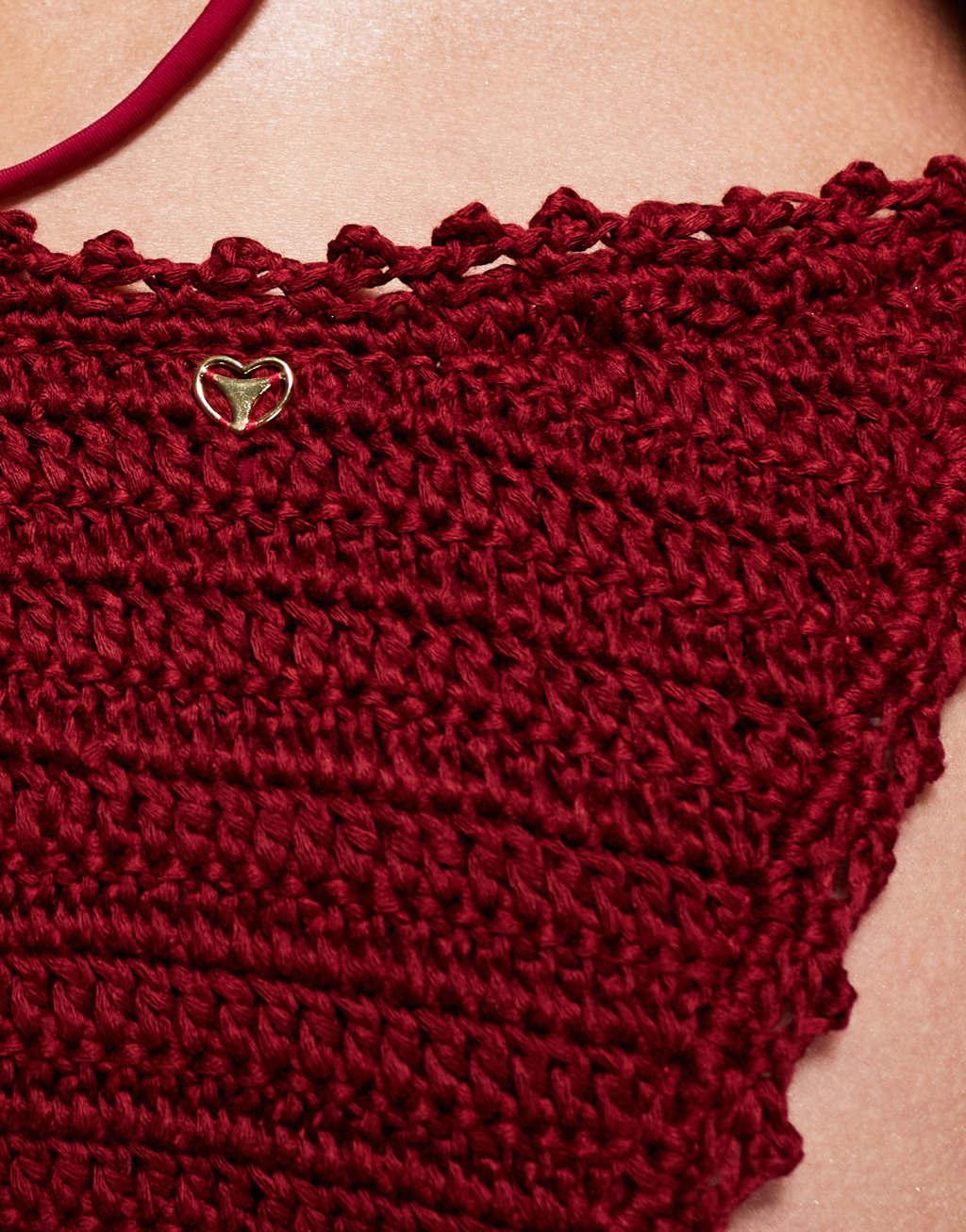 Candypants crochet tie side bikini bottoms in cherry red Product Image