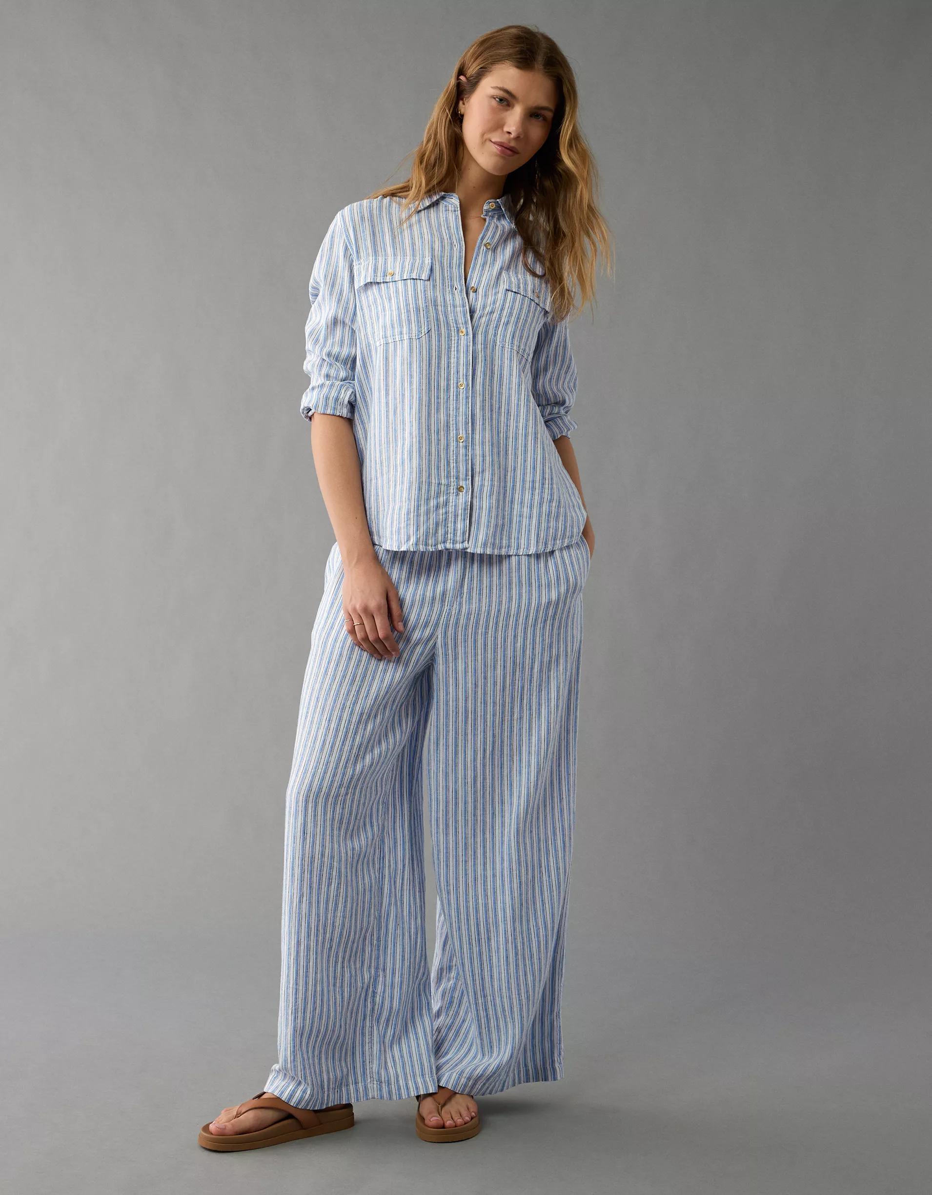 AE Weekend Vibes Linen-Blend Long-Sleeve Button-Up Shirt Product Image