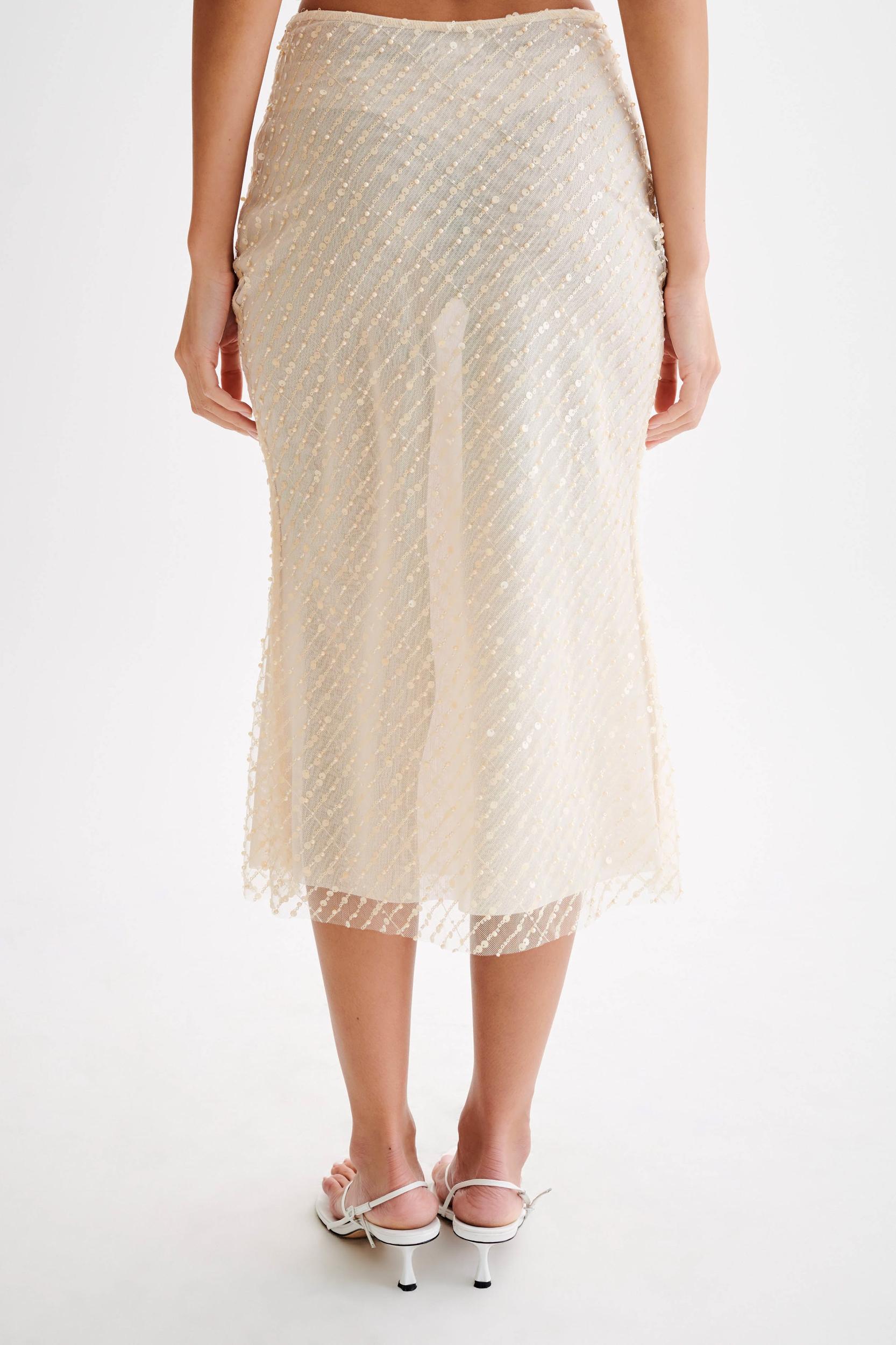 Brynne Sequin Midi Skirt - Buttercream Product Image