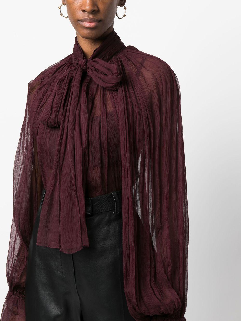 semi-sheer tie-neck blouse Product Image