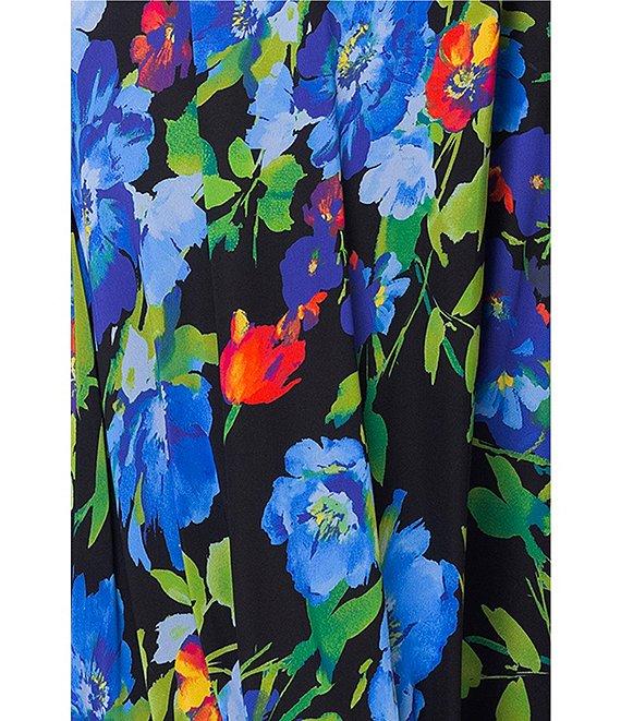 Betsy & Adam Chiffon Floral Print Halter Neck Sleeveless Blouson Gown Product Image