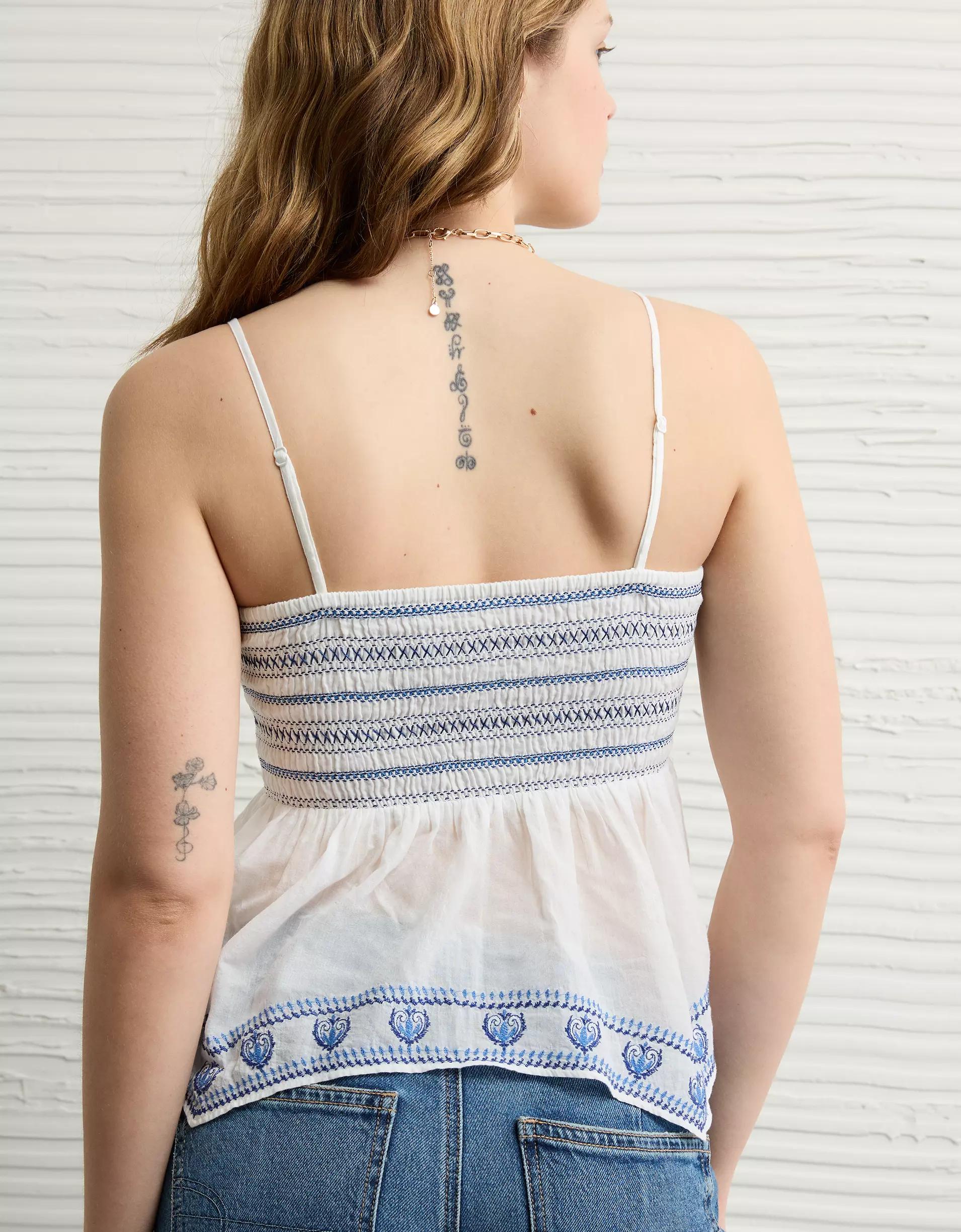 AE Handkerchief Hem Smocked Babydoll Tube Top Product Image