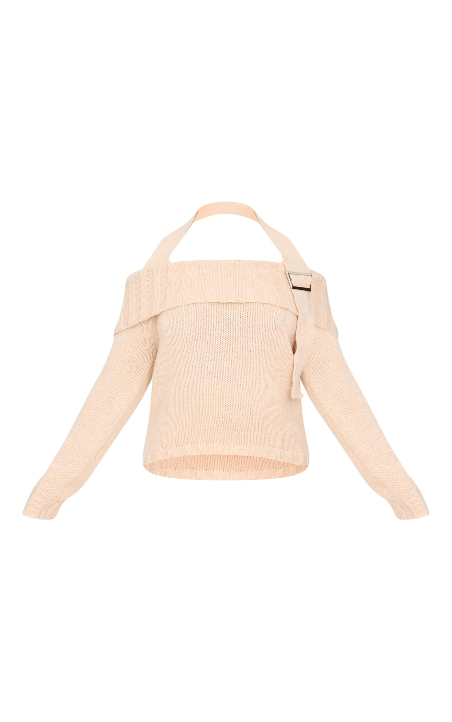Plus Cream Knitted Fold Over Buckle Detail Sweater Product Image